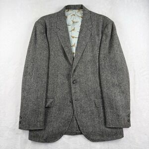 Vtg Hobbs Sport Coat Tweed Blazer Men 40R Herringbone Wool Gray Black Half Lined